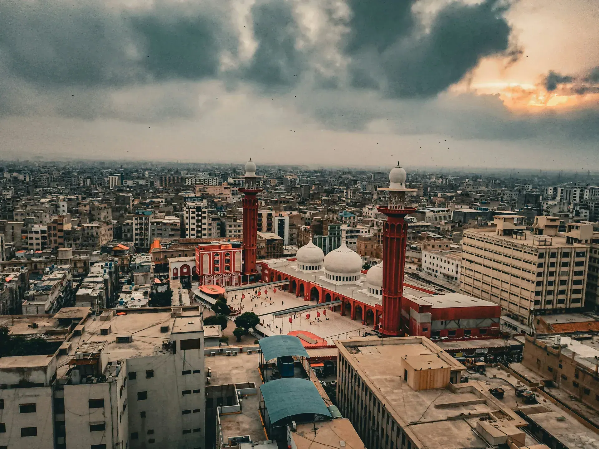 Aerial view of a coastal mosque in Karachi